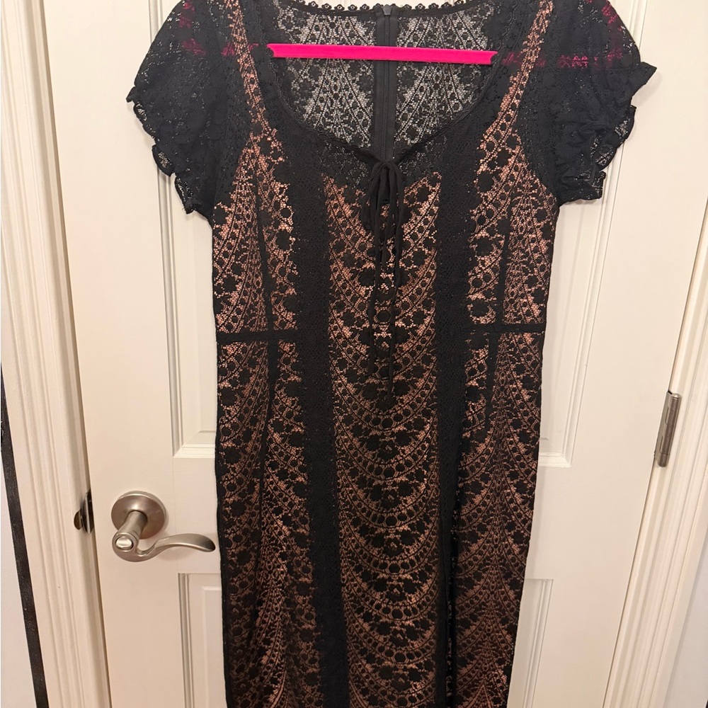 Nanette Lepore Black and Brown Lace Midi Dress